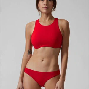 Athleta Red Maldives High Neck Open Back Matching Bikini Set Size Medium